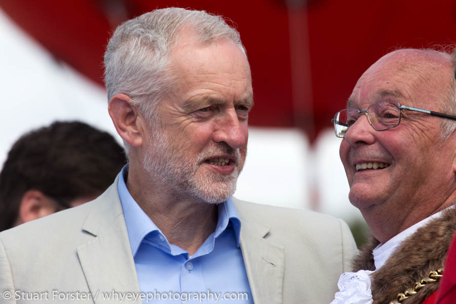 Jeremy Corbyn, the leader of the Labour Party, with the Mayor of Durham, at the 2017 Durham Miners' Gala.