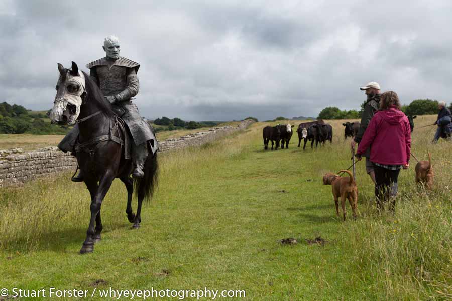 On a popular footpath - The model as the Night King by Hadrian's Wall to promote Game of Thrones Season Seven.