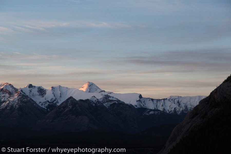 Dusk over the Canadian Rockies in Banff National Park.