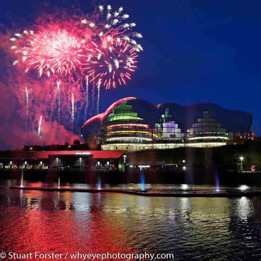 Fireworks over the Sage Gateshead during the opening ceremony of the Great Exhibition of the North.