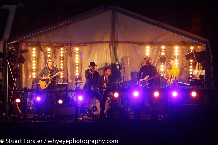 Maximo Park performing on the River Tyne aboard the Sir Bobby Robson during the opening ceremony of the Great Exhibition of the North.