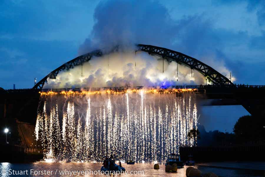 Fireworks celebrate the 2018 Tall Ships Race on Wearmouth Bridge in Sunderland.