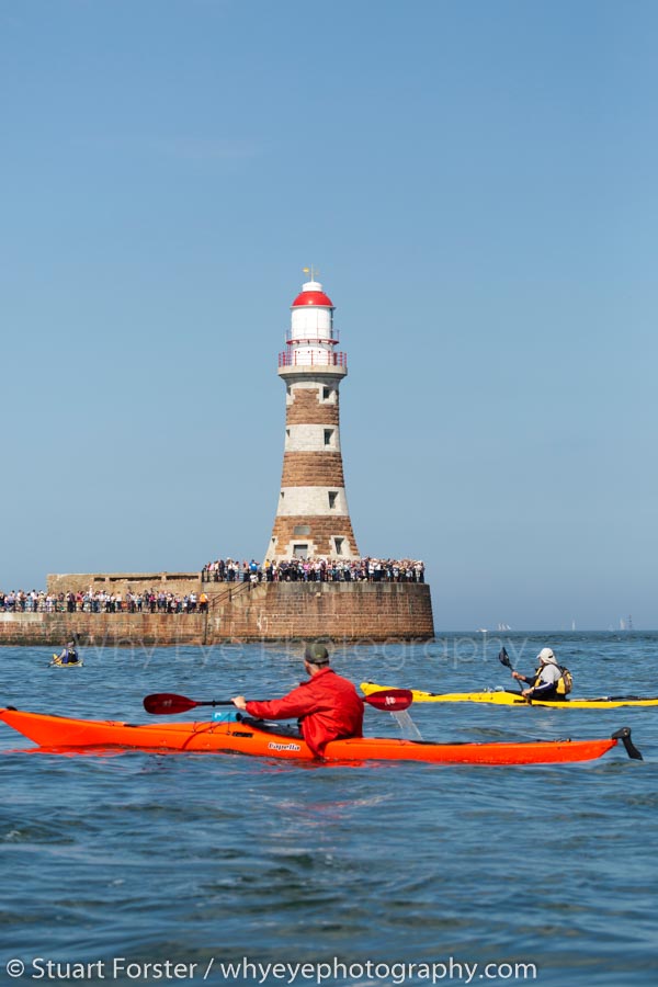 Kayakers off Roker Pier at Sunderland during the Parade of Sail in Sunderland during the 2018 North Sea Tall Ships Race