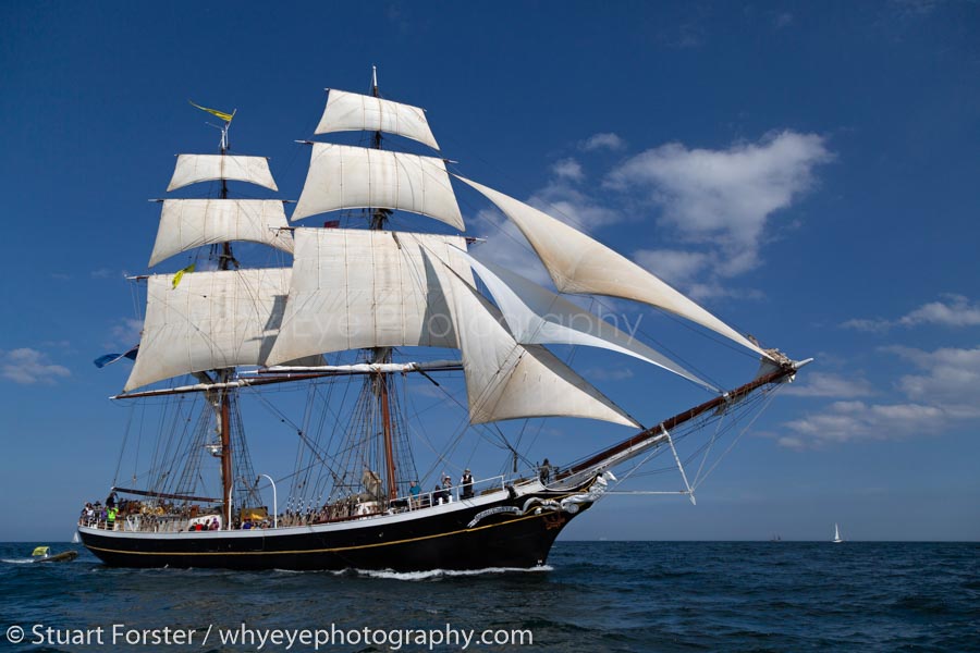The Morgenster, a Dutch tall ship, on the North Sea during the 2018 Tall Ships Race that started in Sunderland.