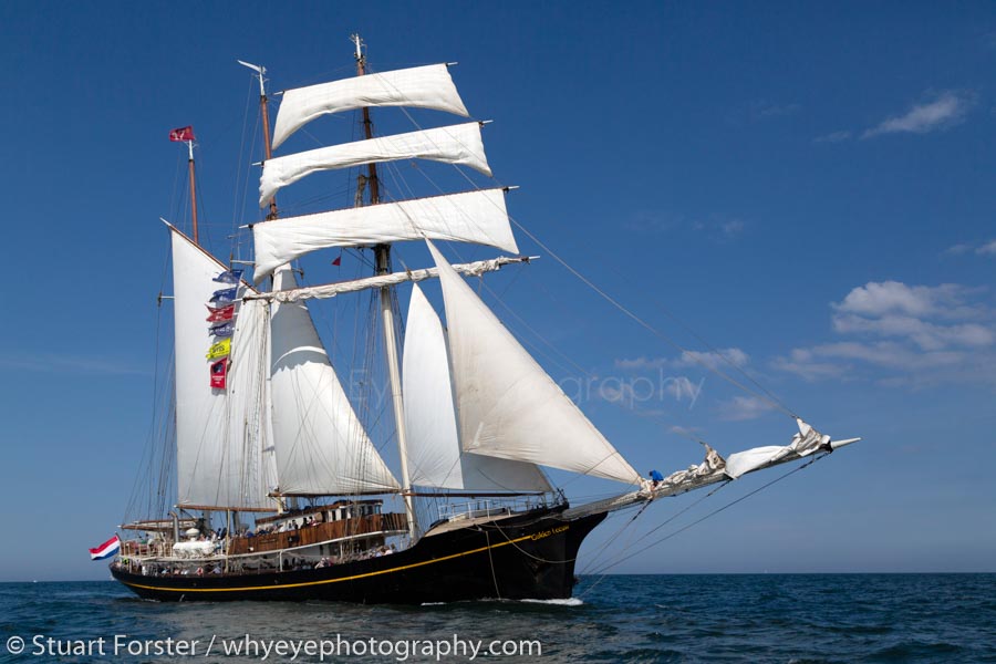 The Gulden Leeuw, a Dutch ship, during the Parade of Sail off Sunderland captured as part of Tall Ships Race photography in 2018.