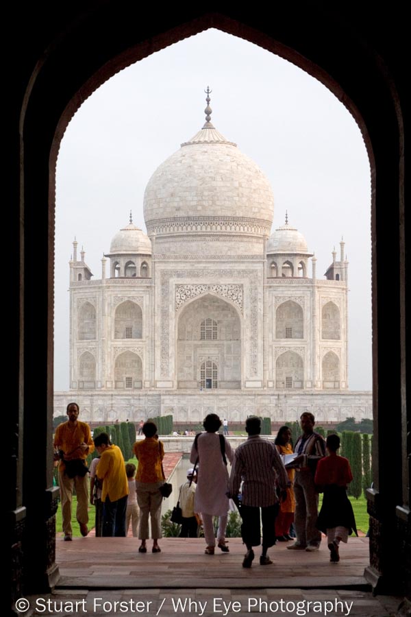 Tourists at the Taj Mahal, UNESCO World Heritage Site in Agra, India. 