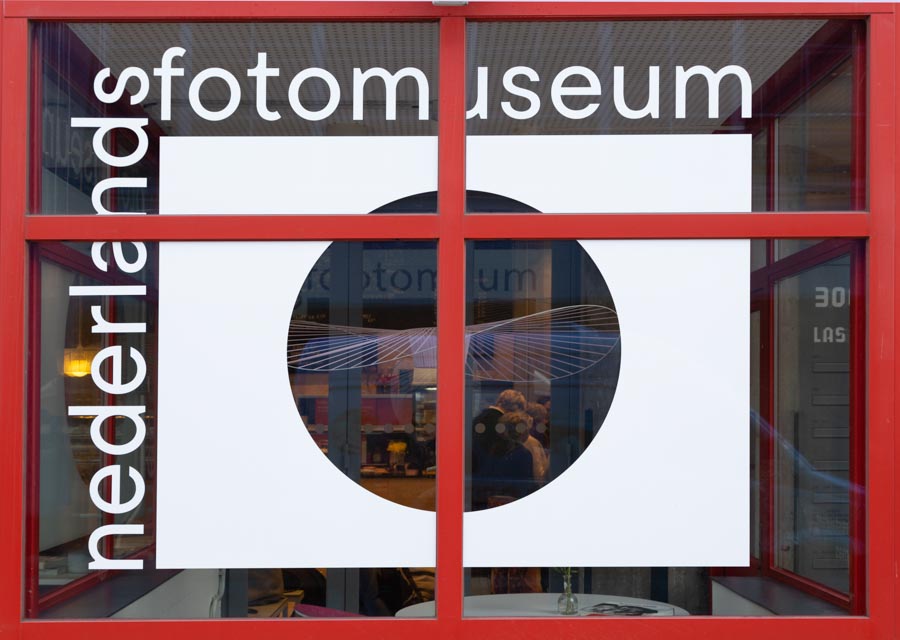 Window of the Nederlands Fotomuseum (Dutch Photography Museum) in Rotterdam, the Netherlands.