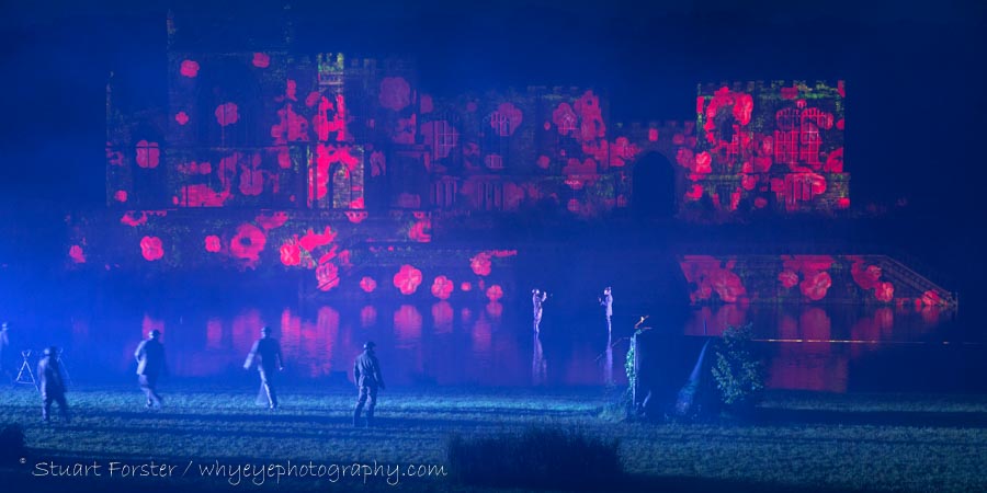 Poppies are projected during a scene depicting the fighting of World War One in Kynren