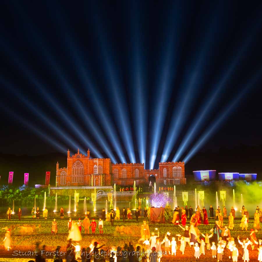 Lights shine into the sky during 'Kynren: an epic tale of England' captured by Stuart Forster during photography of Kynren at Bishop Auckland.