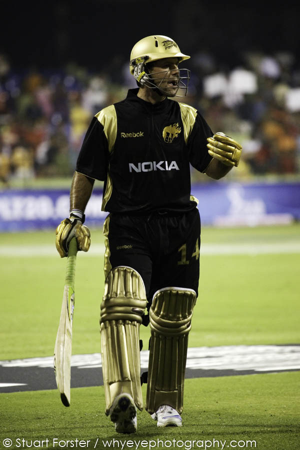 Australian Ricky Ponting of the Kolkata Knight Riders walks from the field being dismissed in the opening IPL fixture.