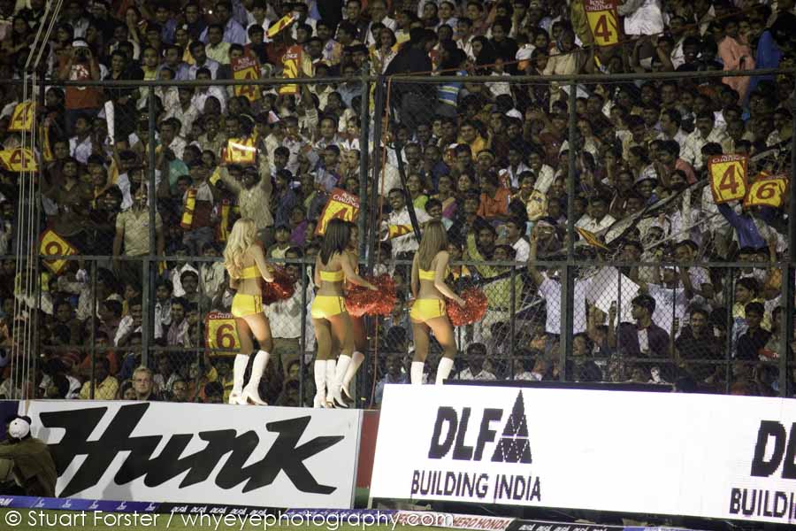 Cheerleaders entertaining the crowd at the packed M. Chinaswammy Stadium means there more to Indian Premier League cricket photography than just the game.