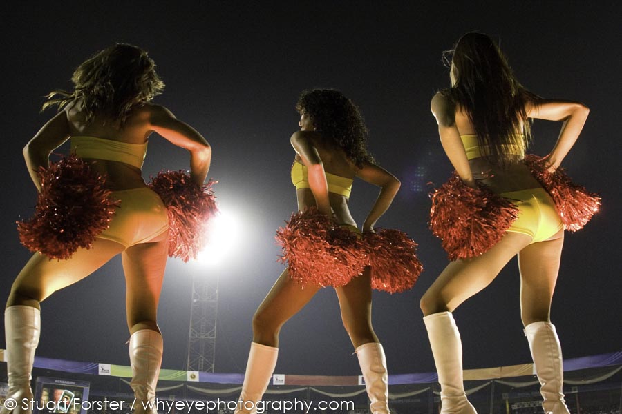 Cheerleaders from the Washington Redskins of the National Football League (NFL) dance and entertain the crowd.