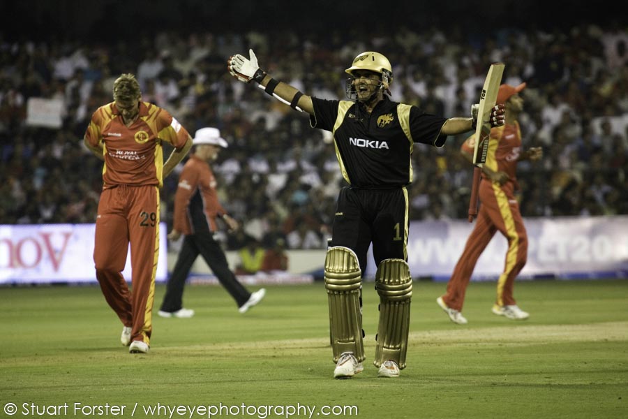 Souvrav Ganguly, the team leader of the Kolkata Knight Riders, shouts towards team mates during his innings in the inaugral IPL cricket fixture.