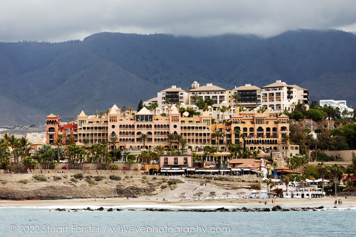 Hotels by the coastline of Tenerife's Costa Adeje.